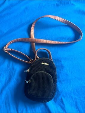 Mudd Black Corduroy Mini Crossbody with Brown Strap